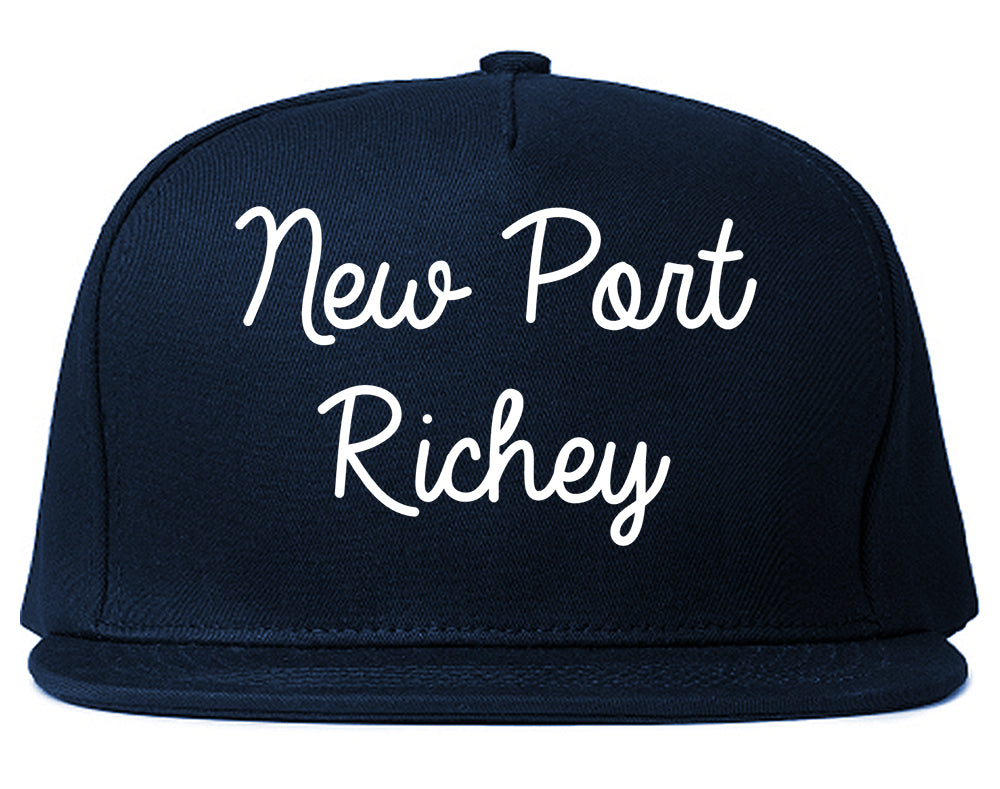 New Port Richey Florida FL Script Mens Snapback Hat Navy Blue