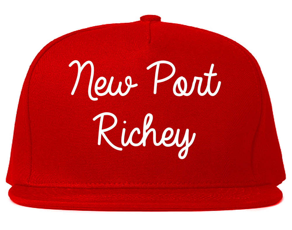 New Port Richey Florida FL Script Mens Snapback Hat Red