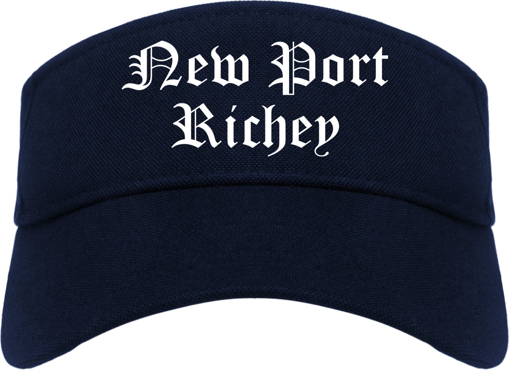 New Port Richey Florida FL Old English Mens Visor Cap Hat Navy Blue