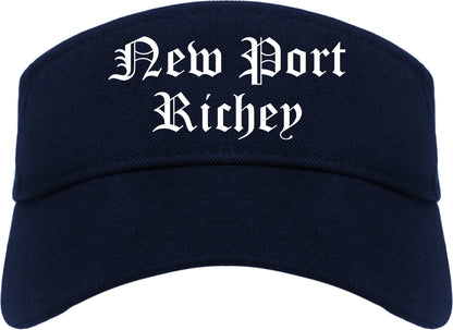 New Port Richey Florida FL Old English Mens Visor Cap Hat Navy Blue