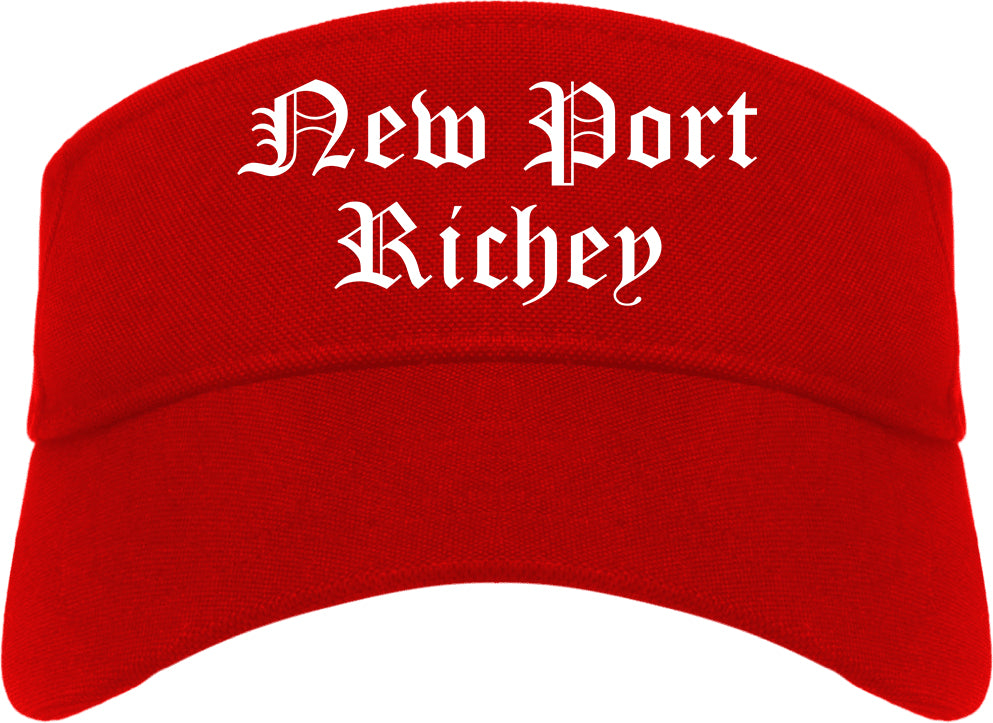 New Port Richey Florida FL Old English Mens Visor Cap Hat Red