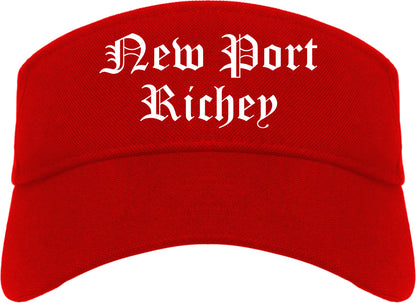 New Port Richey Florida FL Old English Mens Visor Cap Hat Red