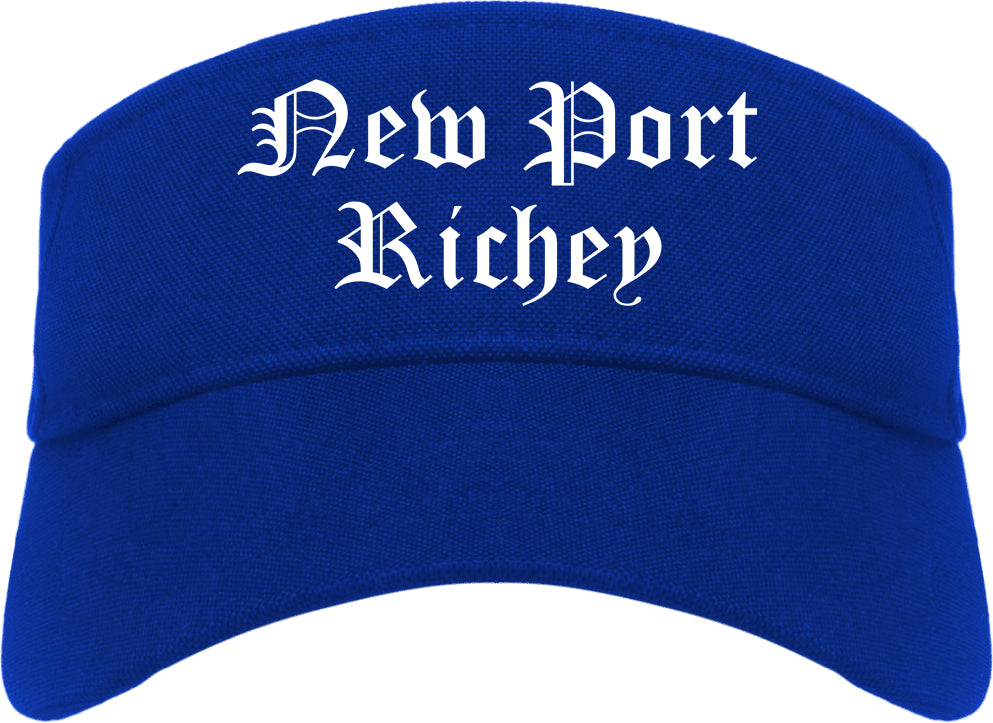 New Port Richey Florida FL Old English Mens Visor Cap Hat Royal Blue