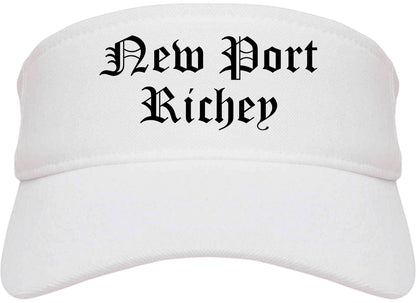 New Port Richey Florida FL Old English Mens Visor Cap Hat White
