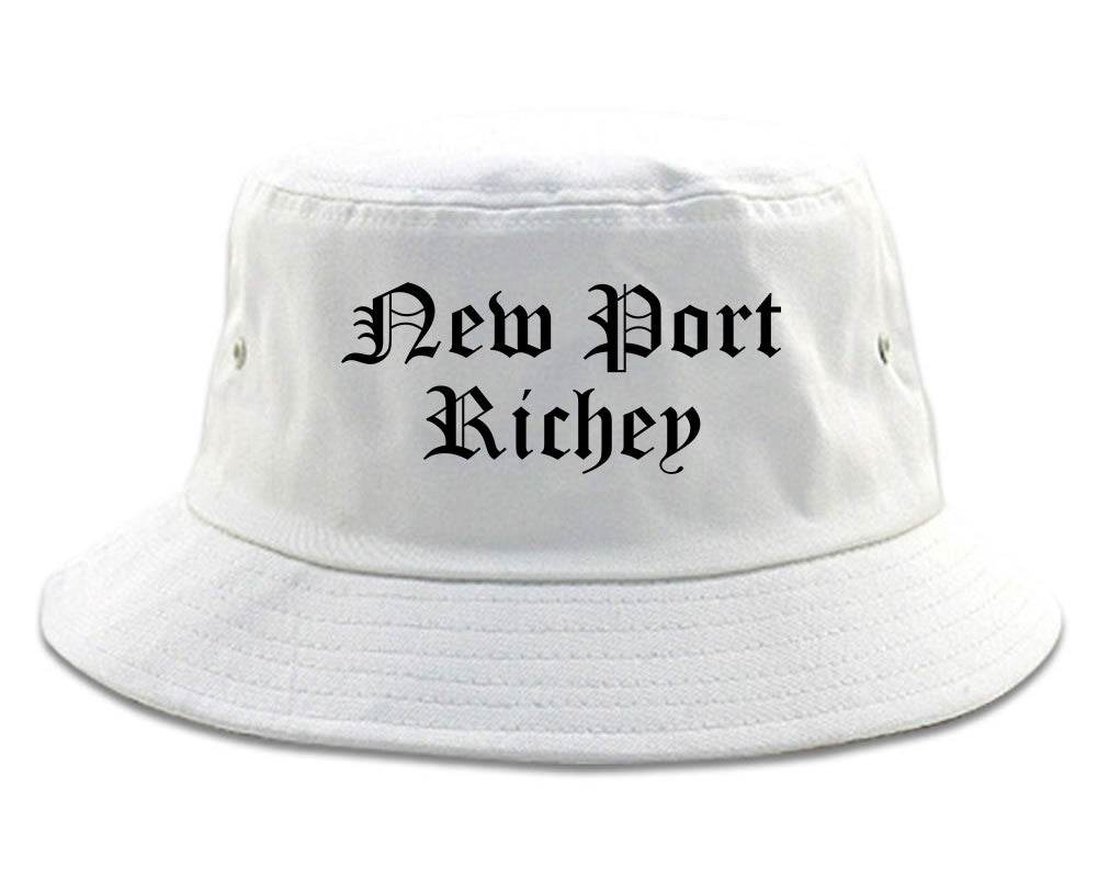 New Port Richey Florida FL Old English Mens Bucket Hat White