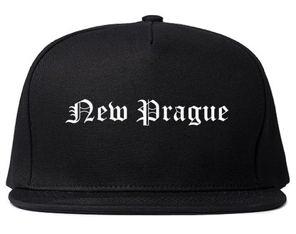 New Prague Minnesota MN Old English Mens Snapback Hat Black