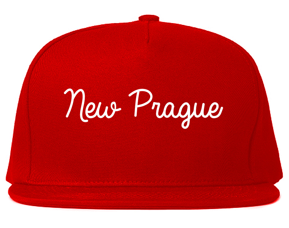 New Prague Minnesota MN Script Mens Snapback Hat Red