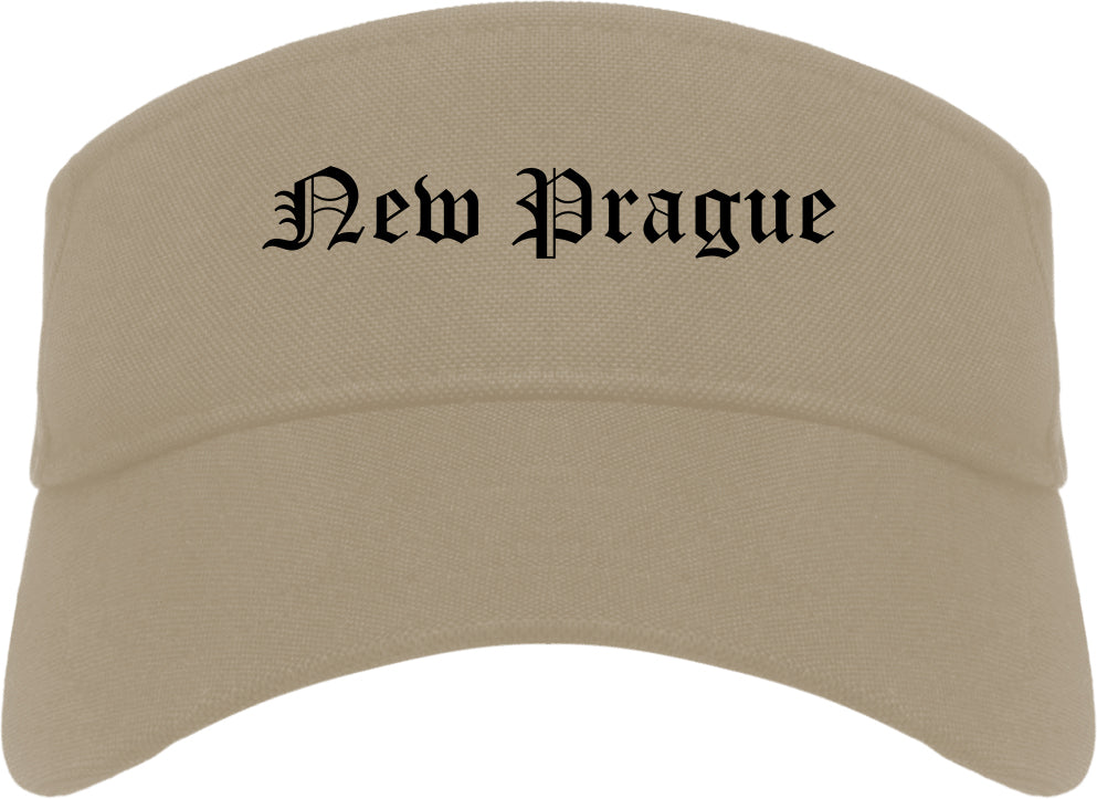 New Prague Minnesota MN Old English Mens Visor Cap Hat Khaki