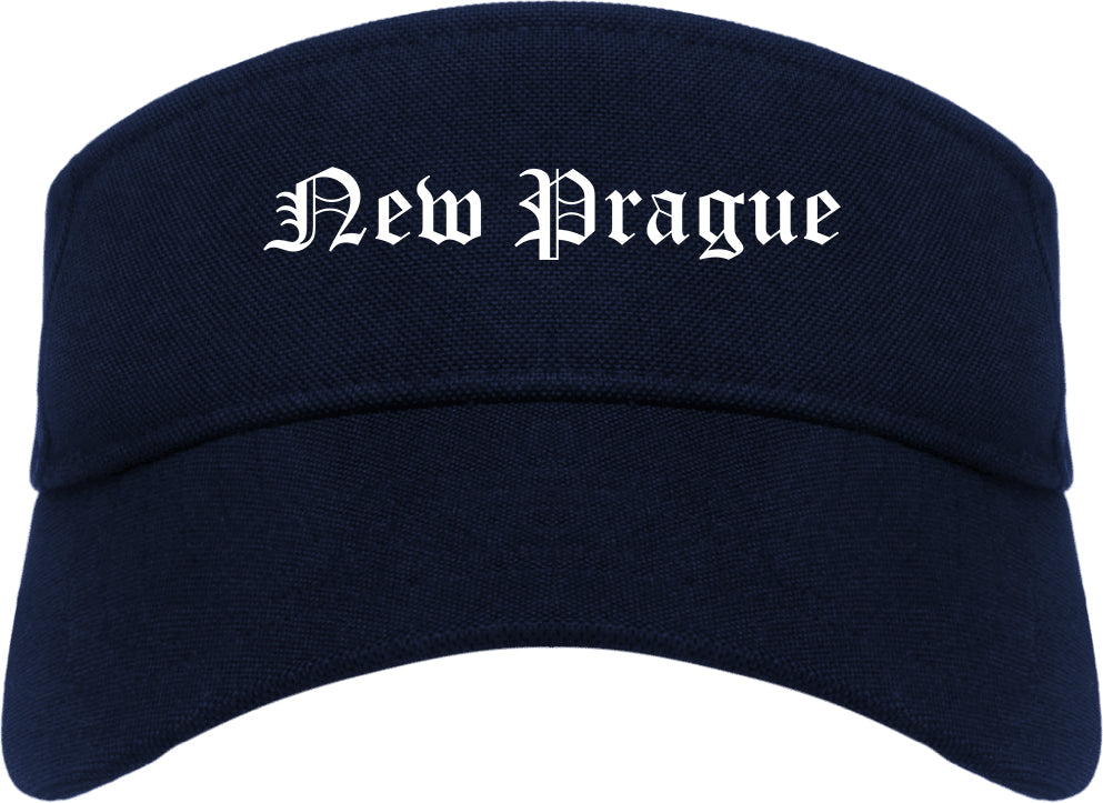 New Prague Minnesota MN Old English Mens Visor Cap Hat Navy Blue