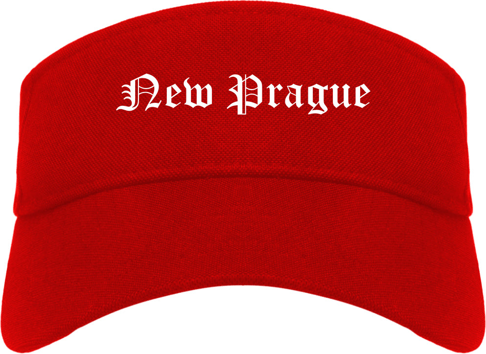 New Prague Minnesota MN Old English Mens Visor Cap Hat Red