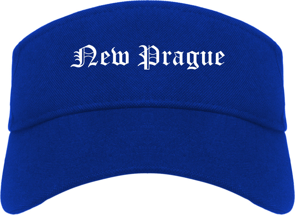 New Prague Minnesota MN Old English Mens Visor Cap Hat Royal Blue