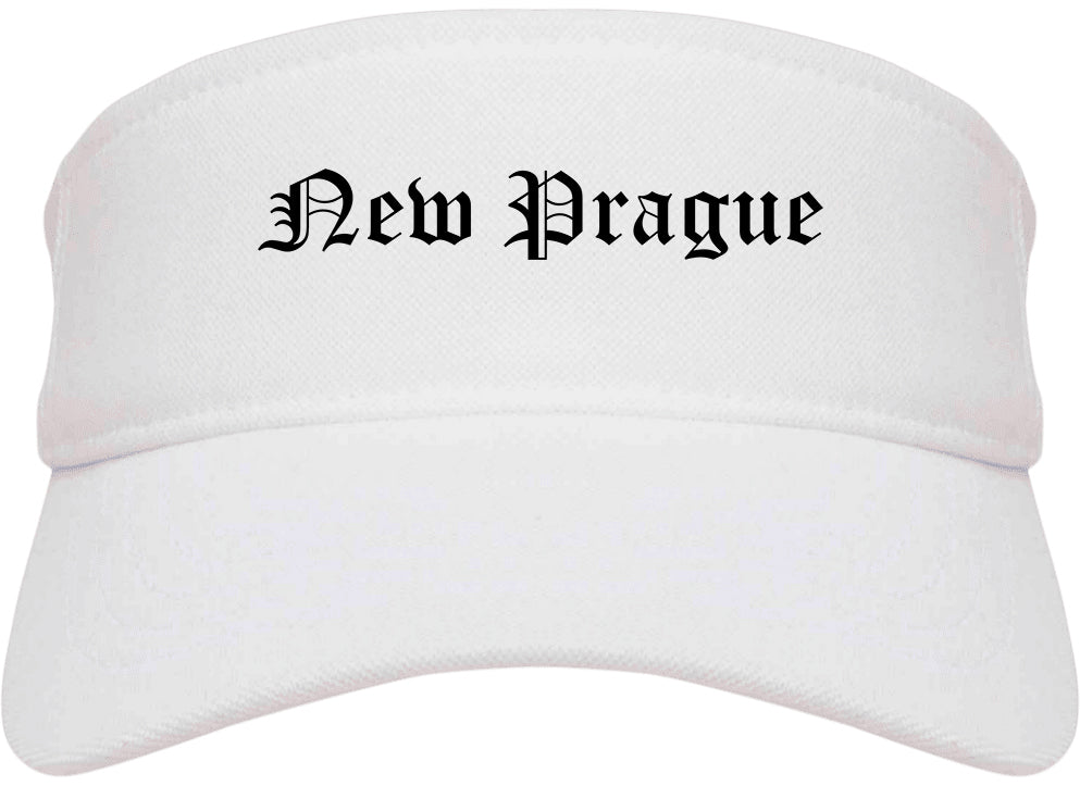 New Prague Minnesota MN Old English Mens Visor Cap Hat White