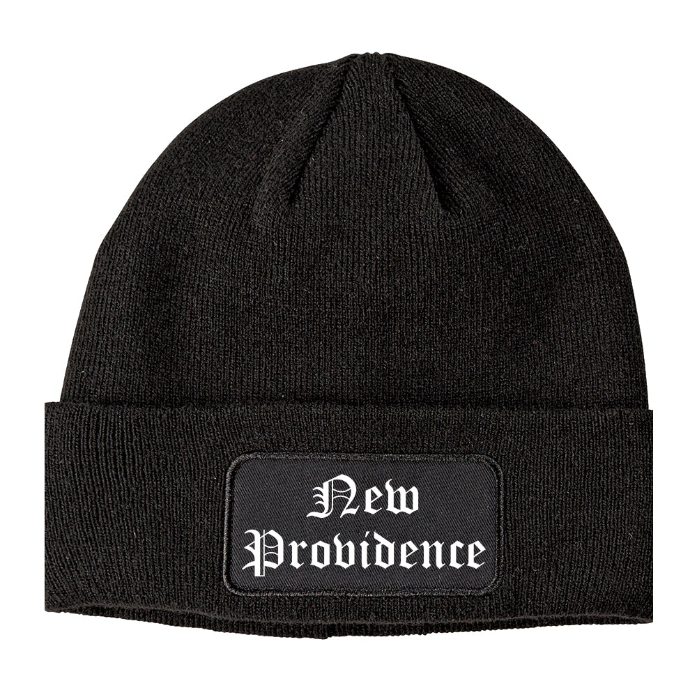 New Providence New Jersey NJ Old English Mens Knit Beanie Hat Cap Black