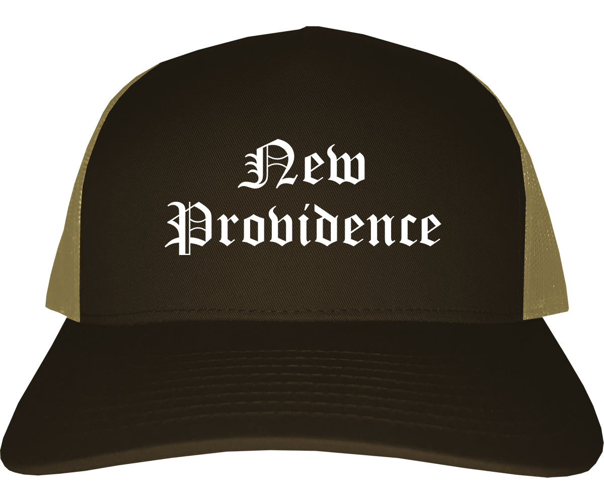 New Providence New Jersey NJ Old English Mens Trucker Hat Cap Brown