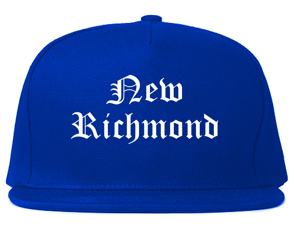 New Richmond Wisconsin WI Old English Mens Snapback Hat Royal Blue