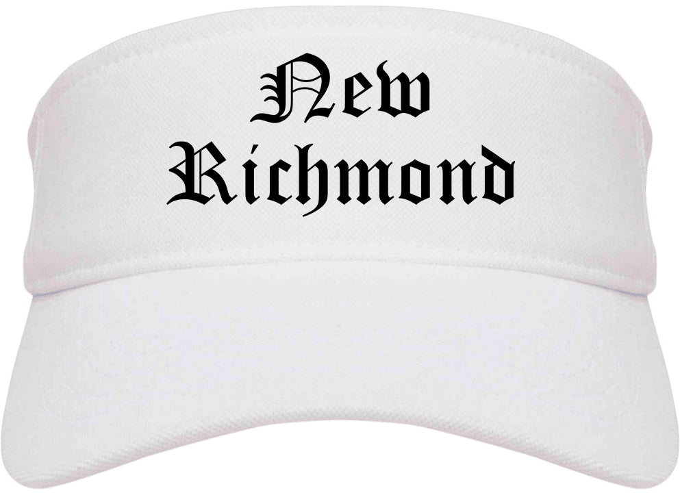 New Richmond Wisconsin WI Old English Mens Visor Cap Hat White