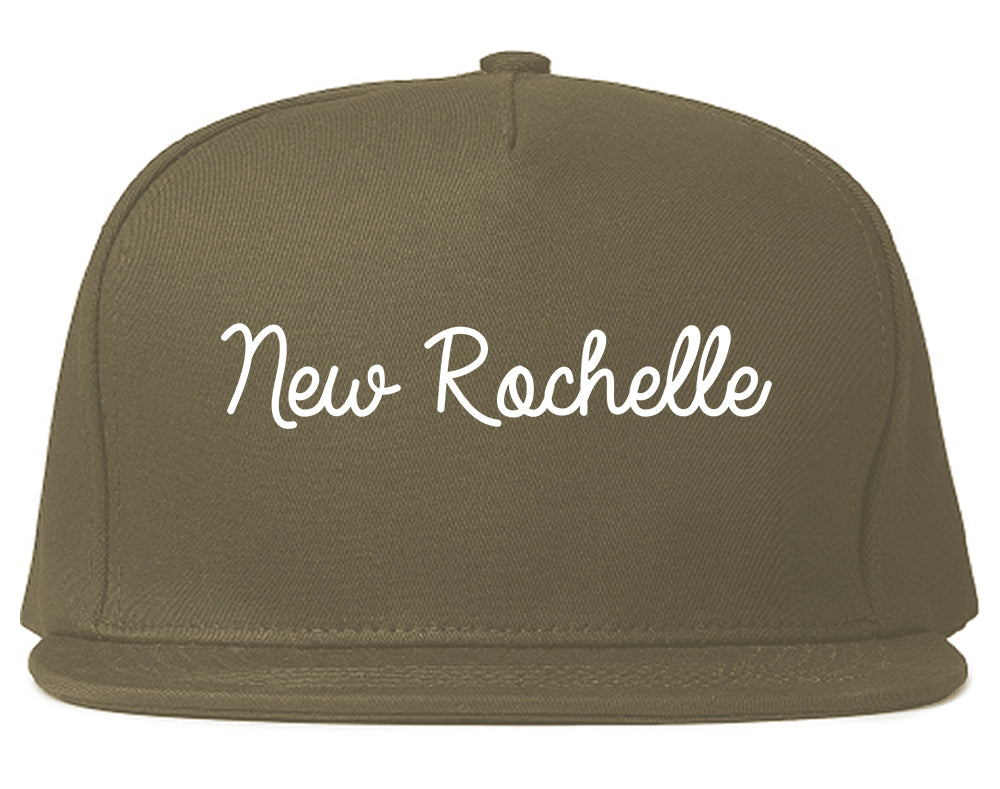 New Rochelle New York NY Script Mens Snapback Hat Grey