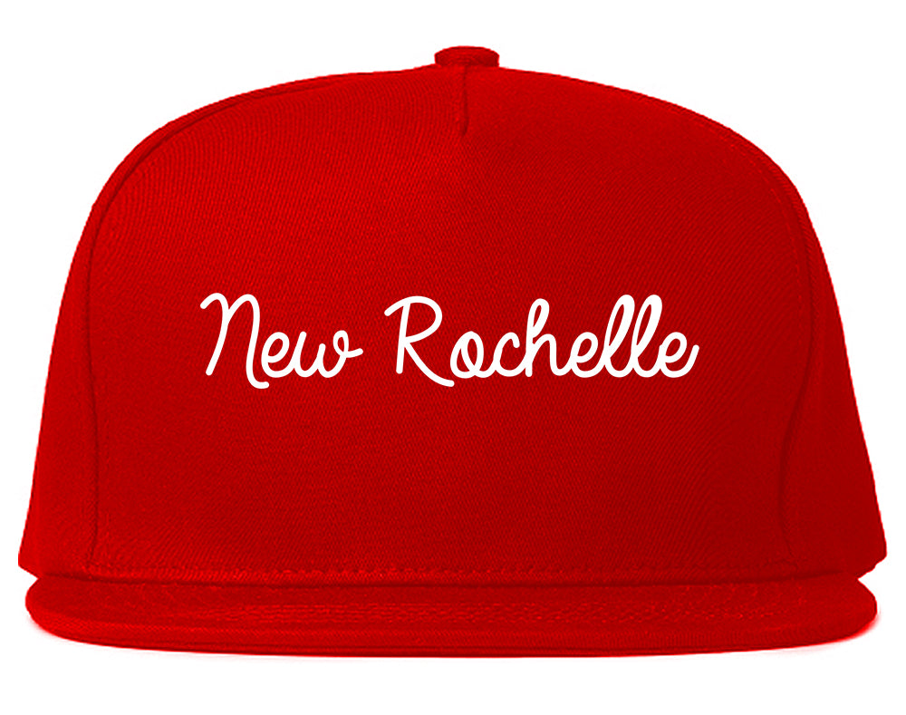 New Rochelle New York NY Script Mens Snapback Hat Red