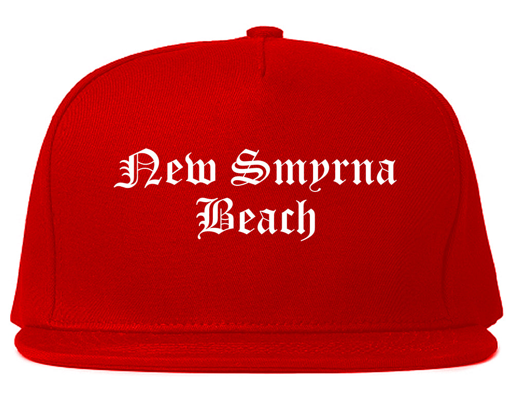 New Smyrna Beach Florida FL Old English Mens Snapback Hat Red