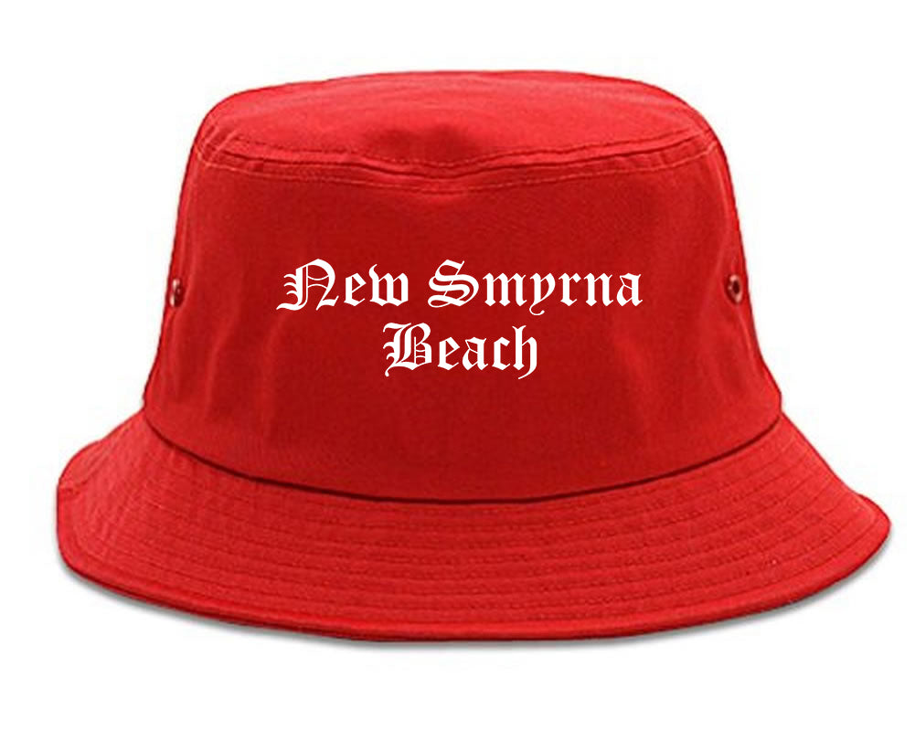 New Smyrna Beach Florida FL Old English Mens Bucket Hat Red