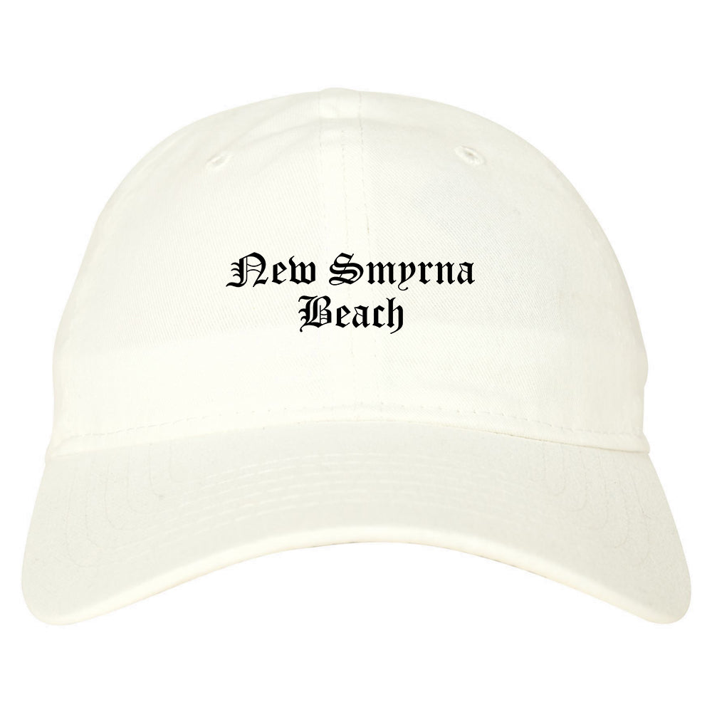 New Smyrna Beach Florida FL Old English Mens Dad Hat Baseball Cap White