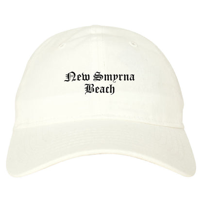 New Smyrna Beach Florida FL Old English Mens Dad Hat Baseball Cap White