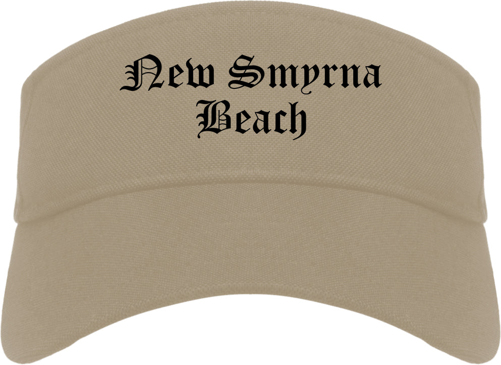 New Smyrna Beach Florida FL Old English Mens Visor Cap Hat Khaki