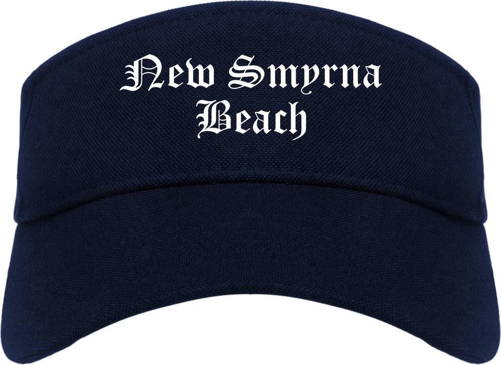 New Smyrna Beach Florida FL Old English Mens Visor Cap Hat Navy Blue