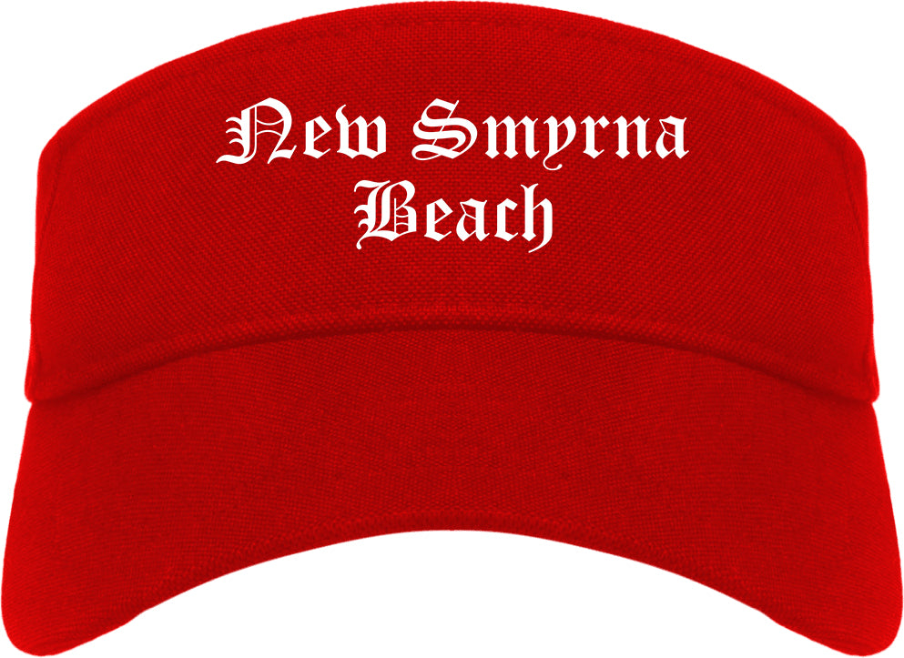 New Smyrna Beach Florida FL Old English Mens Visor Cap Hat Red