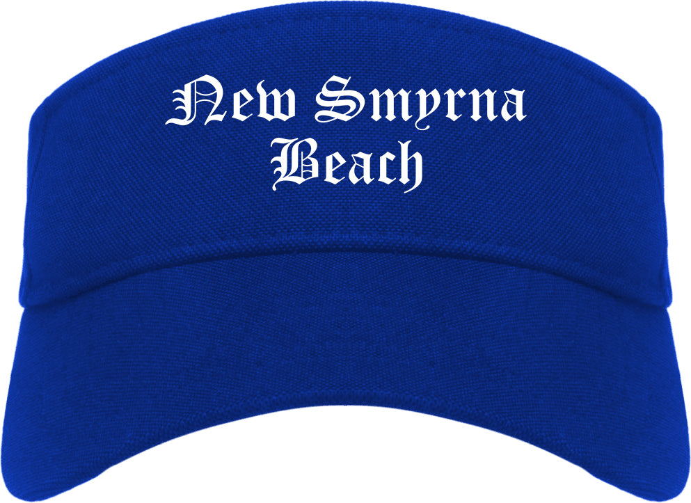 New Smyrna Beach Florida FL Old English Mens Visor Cap Hat Royal Blue