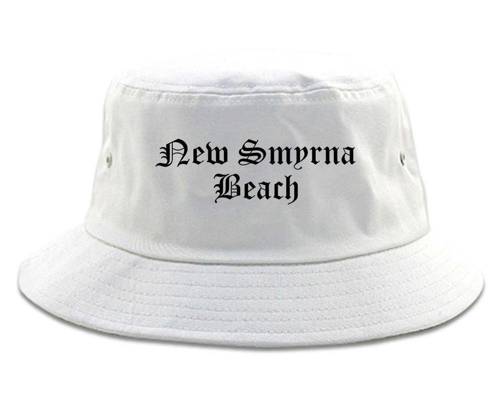 New Smyrna Beach Florida FL Old English Mens Bucket Hat White