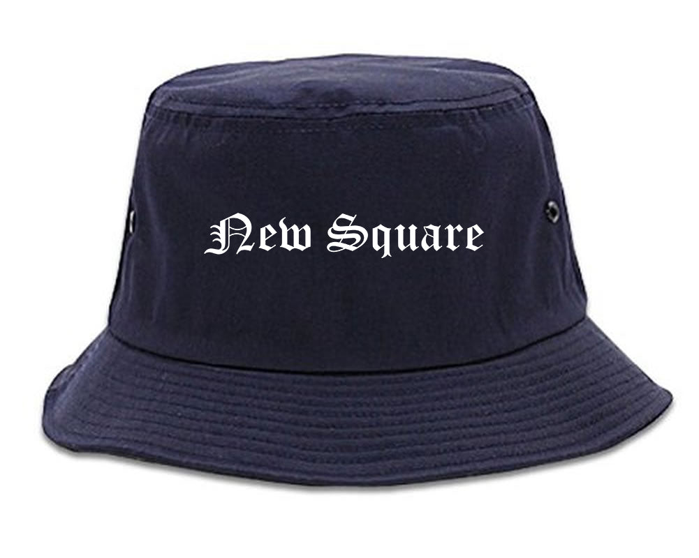 New Square New York NY Old English Mens Bucket Hat Navy Blue