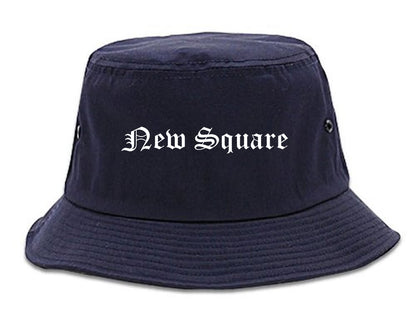 New Square New York NY Old English Mens Bucket Hat Navy Blue