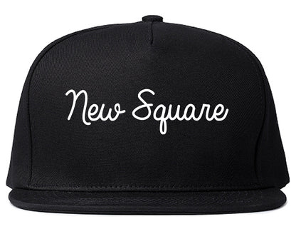 New Square New York NY Script Mens Snapback Hat Black