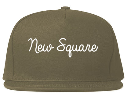 New Square New York NY Script Mens Snapback Hat Grey