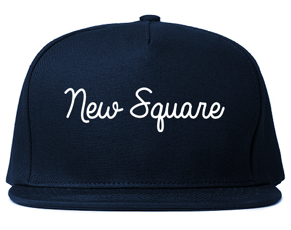 New Square New York NY Script Mens Snapback Hat Navy Blue