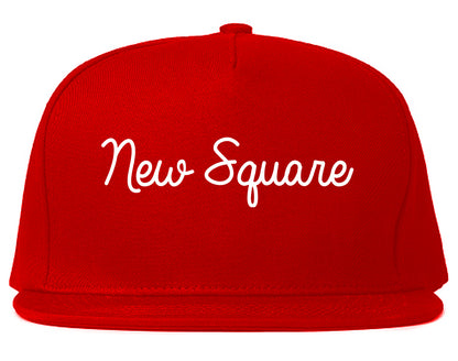 New Square New York NY Script Mens Snapback Hat Red
