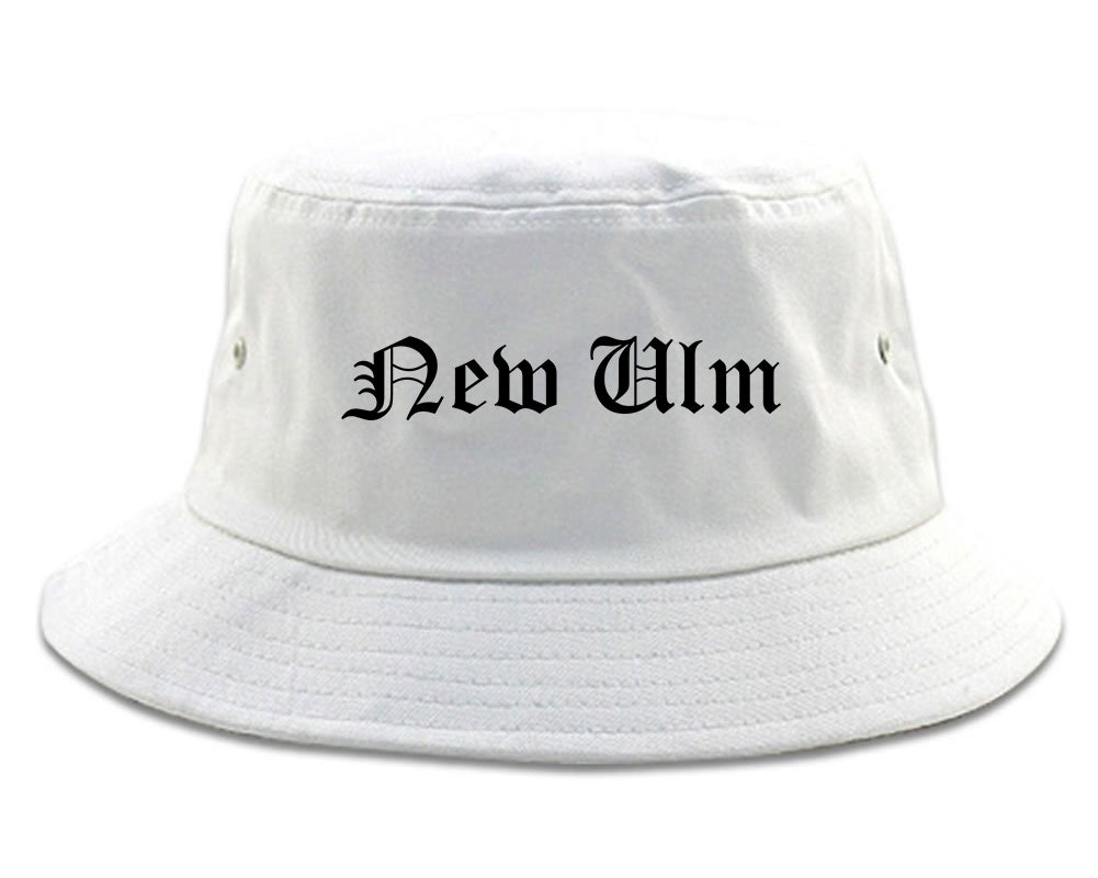 New Ulm Minnesota MN Old English Mens Bucket Hat White
