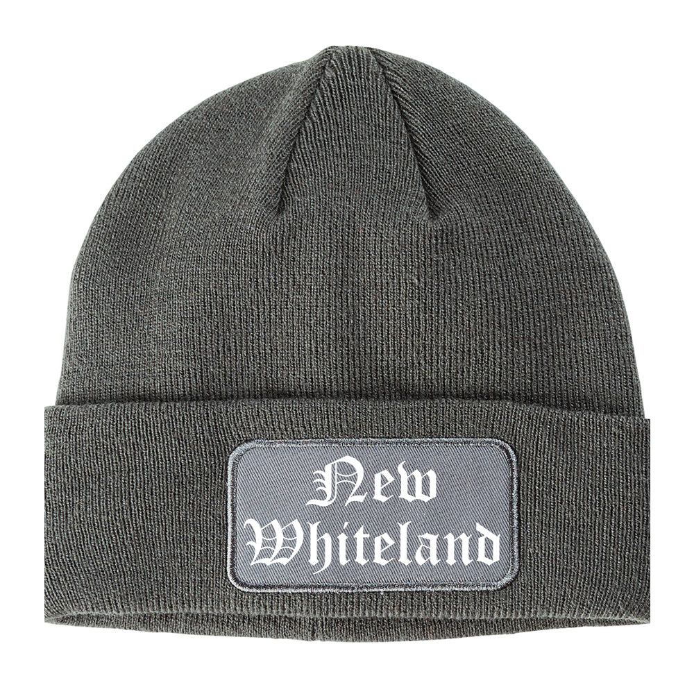 New Whiteland Indiana IN Old English Mens Knit Beanie Hat Cap Grey