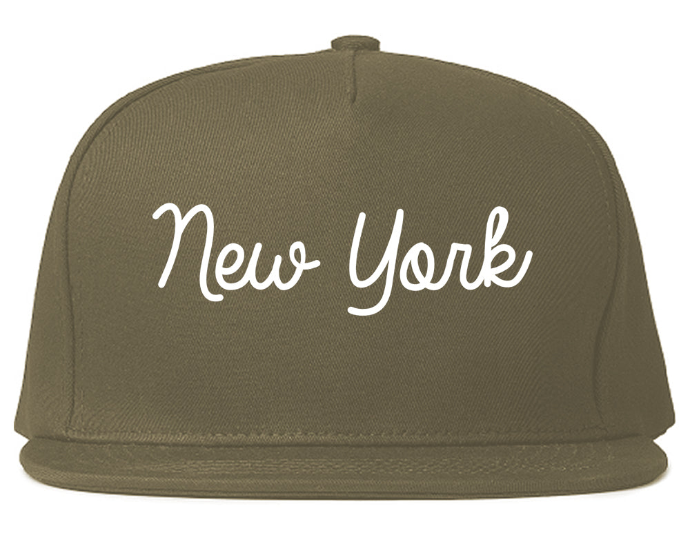 New York New York NY Script Mens Snapback Hat Grey