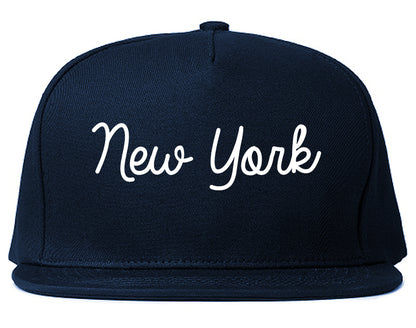 New York New York NY Script Mens Snapback Hat Navy Blue