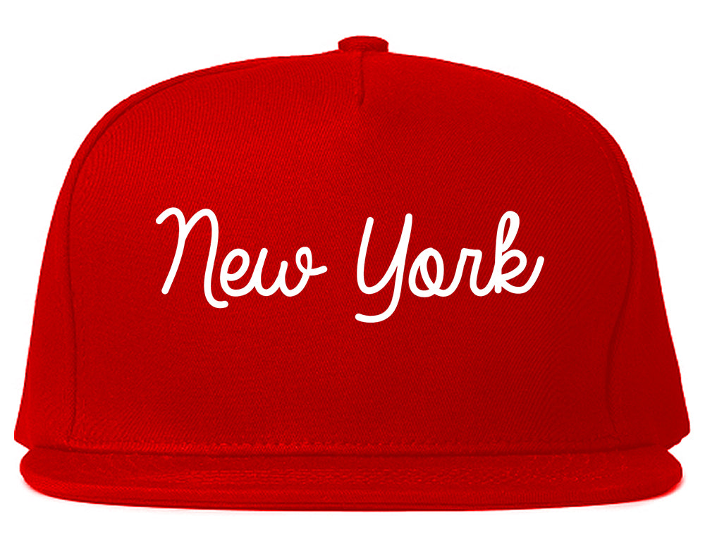 New York New York NY Script Mens Snapback Hat Red