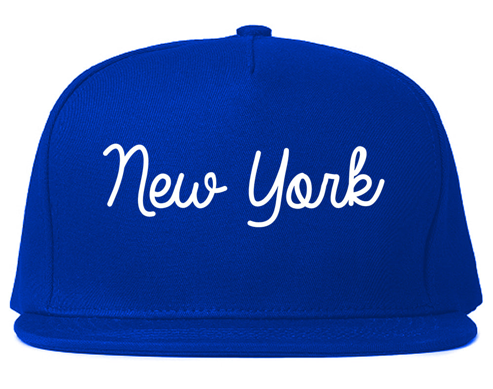 New York New York NY Script Mens Snapback Hat Royal Blue