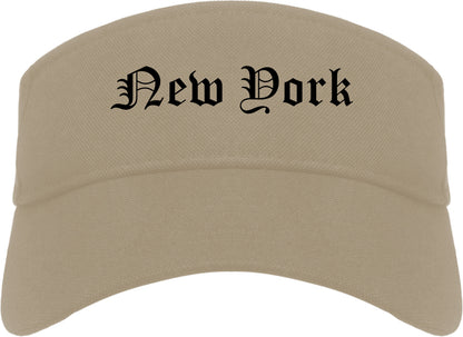 New York New York NY Old English Mens Visor Cap Hat Khaki