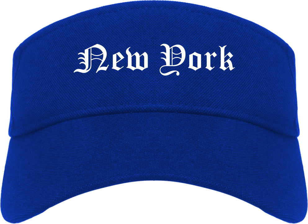New York New York NY Old English Mens Visor Cap Hat Royal Blue