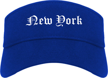 New York New York NY Old English Mens Visor Cap Hat Royal Blue