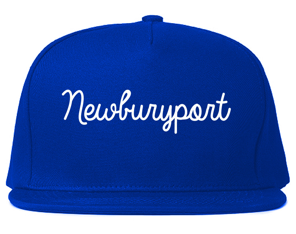 Newburyport Massachusetts MA Script Mens Snapback Hat Royal Blue