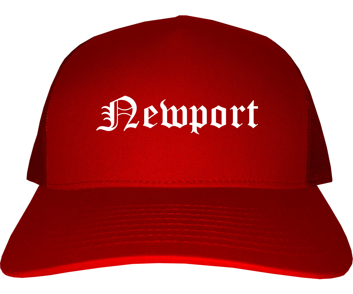 Newport Arkansas AR Old English Mens Trucker Hat Cap Red
