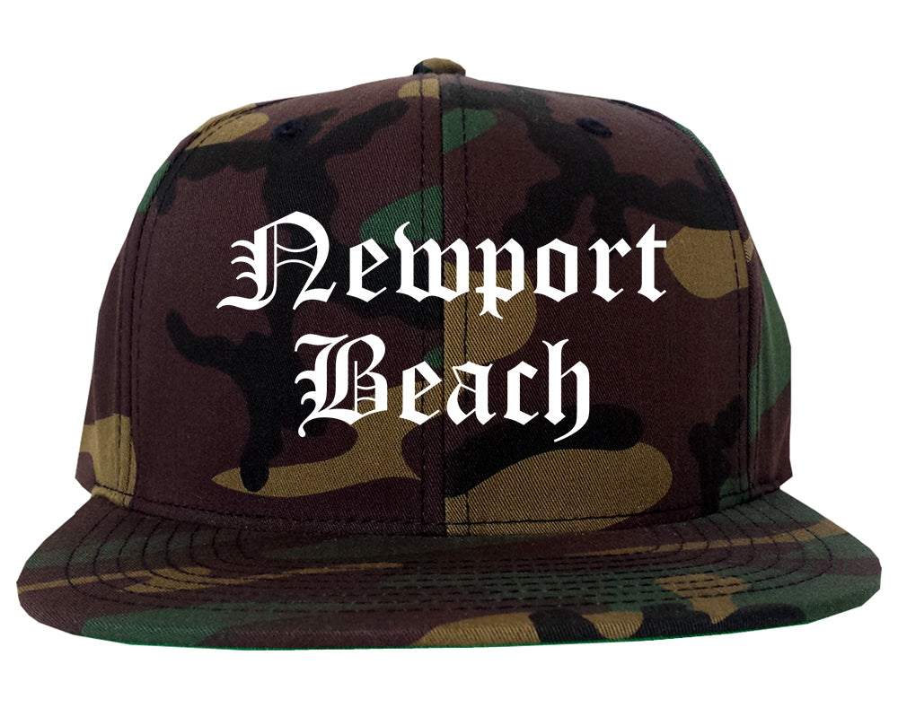 Newport Beach California CA Old English Mens Snapback Hat Army Camo