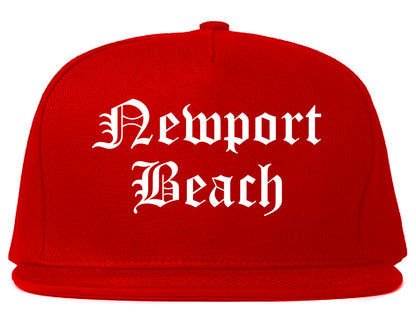 Newport Beach California CA Old English Mens Snapback Hat Red